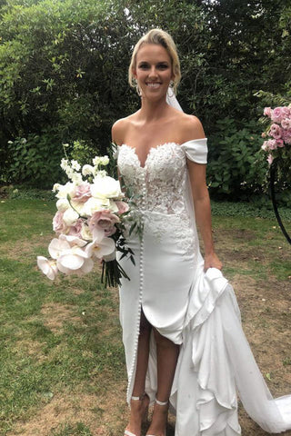 Off The Shoulder Mermaid Sweetheart Chiffon Wedding Dress with Split