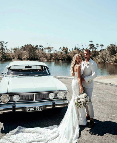 Sweetheart Sheath Lace Appliques Court Train Beach Wedding Dress