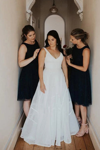 Simple Chiffon A-line V-neck Sweep Train Sleeveless Wedding Dress