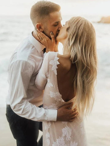 Wonderful Backless A-line Long Sleeves Wedding Dress Boho Bridal Gowns