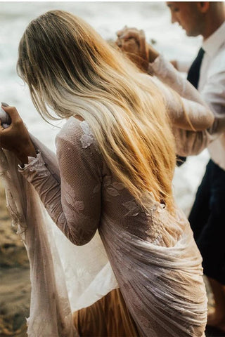 Wonderful Backless A-line Long Sleeves Wedding Dress Boho Bridal Gowns
