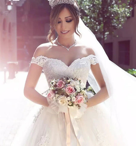 Simple Wedding Dresses Ball Gown Off-the-shoulder Floor-length Bridal Gown