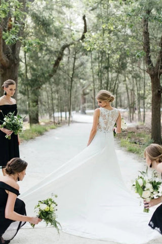 Gorgeous Round Neck Sleeveless Sweep Train Mermaid Lace Wedding Dress