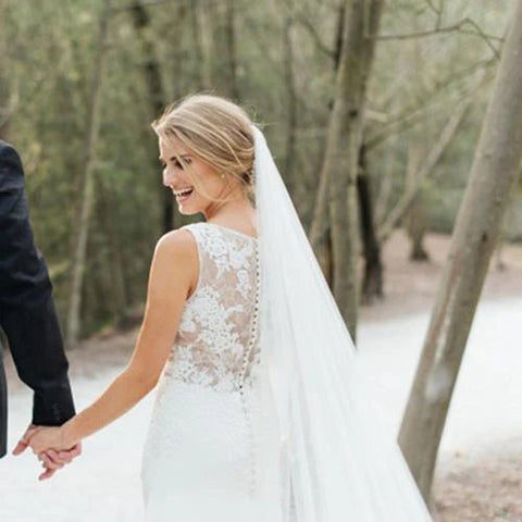 Gorgeous Round Neck Sleeveless Sweep Train Mermaid Lace Wedding Dress
