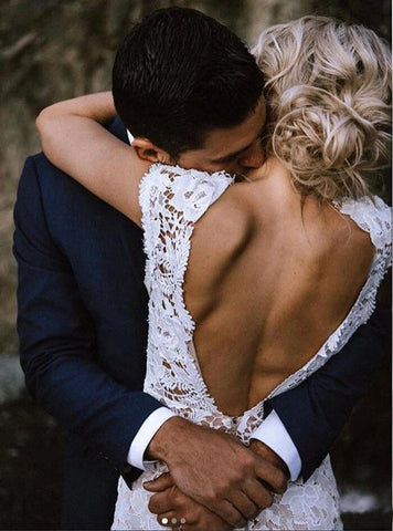 Charming Mermaid Lace Ivory Cap Sleeves Wedding Dresses, Bridal Dresses,