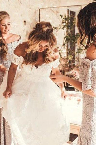 Lace Wedding Dresses Off the Shoulder Beach Wedding Dresses