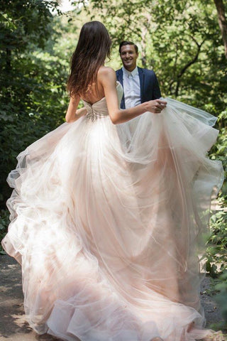 Einfaches Tüll-Ballkleid A-Linie Brautkleider V-Ausschnitt Brautkleid