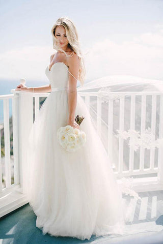 Simple Sweetheart Spaghetti Straps Custom Long Wedding Bridal Dresses
