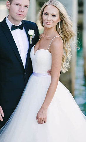 Simple Sweetheart Spaghetti Straps Custom Long Wedding Bridal Dresses