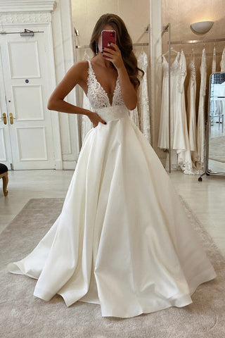 V-neck Lace Wedding Dresses Online, Cheap Unique Bridal Dresses