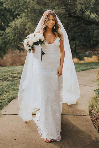 Boho Rose Lace Sweetheart Spaghetti Strap Beach Wedding Dresses