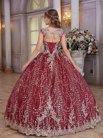 Sparkly Embroidery Lace Hand Beading Ball Gown Quinceanera Dress
