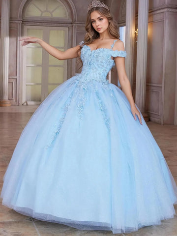 Off Shoulder 3d Rose Sparkly Embroidery Lace Quinceanera Dress