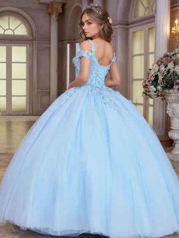 Off Shoulder 3d Rose Sparkly Embroidery Lace Quinceanera Dress