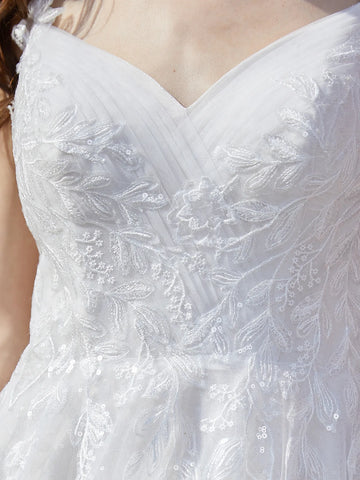V-Neck Lace Embroidery Outdoor A-Line Wedding Dress