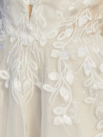 Deep V-neck Lace Embroidery Beach Wedding A-line Bridal Dress