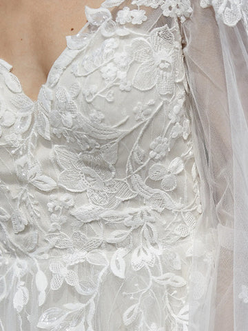 Long Sleeve Illusion Vintage Ball Gown Wedding Dress