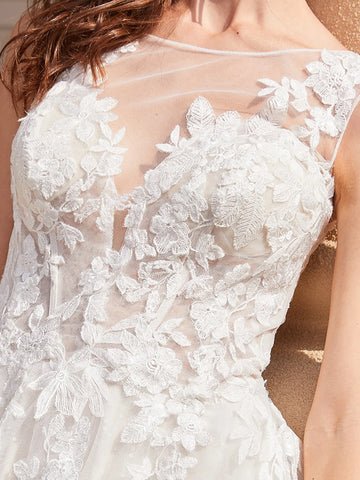 Illusion Tank Top Embroidery Mesh Garden Wedding Bridal Dress