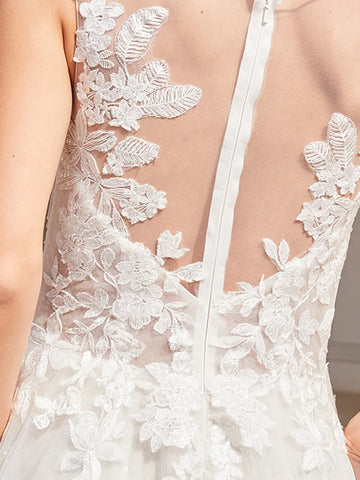 Illusion Tank Top Embroidery Mesh Garden Wedding Bridal Dress
