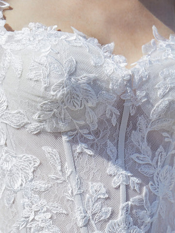 Cap Shoulder Lace Ball Gown Outdoor Vintage Wedding Dress