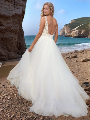 Backless Deep V-Neck Mermaid Wedding Dress With Removable Chapel Train