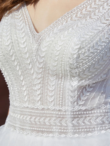Tank Top A-Line Outdoor Lace Floral Wedding Dress