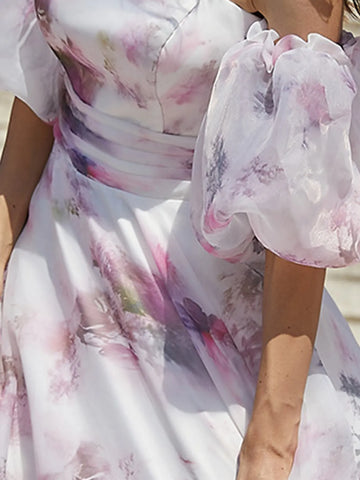 Floral Off Shoulder Organza A-line Wedding Dress