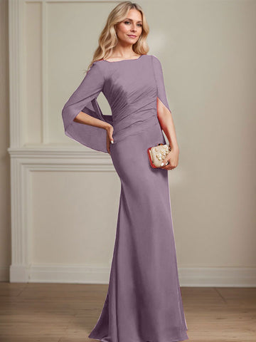 Trompete/Meerjungfrau U-Boot-Ausschnitt Bodenlang Chiffon Mutter der Braut Kleid Mit Plissee