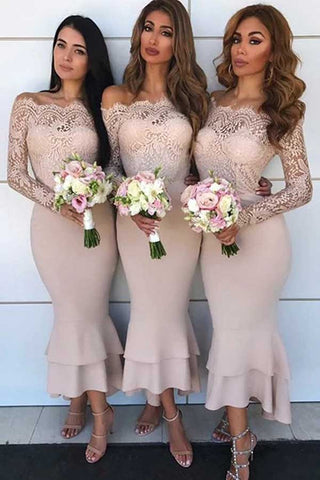 Mermaid Lace Top Off-the-Shoulder Long Sleeves Bridesmaid Dresses