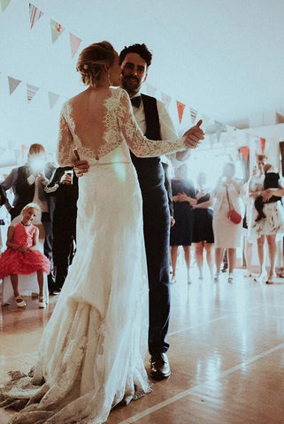 Mermaid Lace V-neck Long Sleeves Wedding Dresses With Sweep Train