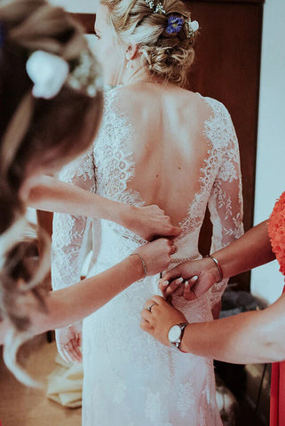 Mermaid Lace V-neck Long Sleeves Wedding Dresses With Sweep Train