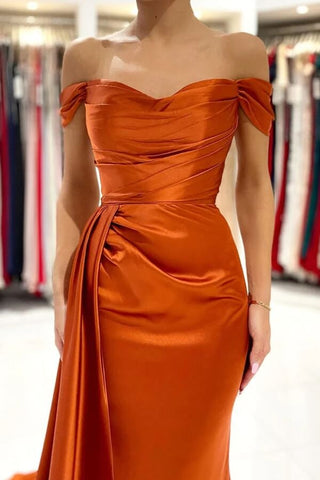 Meerjungfrau Satin Off-the-Shoulder Ballkleider mit Schleppe, Abendkleider