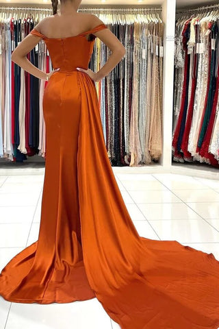 Meerjungfrau Satin Off-the-Shoulder Ballkleider mit Schleppe, Abendkleider