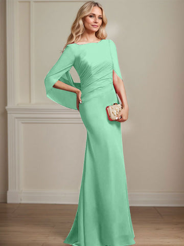 Trompete/Meerjungfrau U-Boot-Ausschnitt Bodenlang Chiffon Mutter der Braut Kleid Mit Plissee