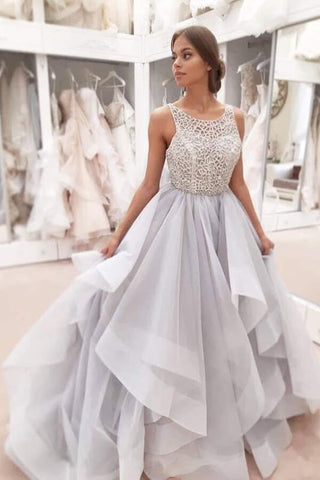 Modest Tulle A-line Scoop Sweep Train Wedding Dresses, Bridal Gowns