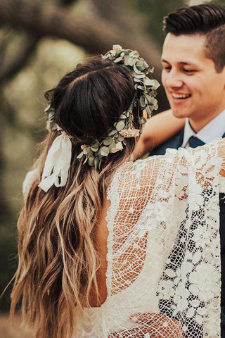 Sheath Boho Batwing Sleeve Lace Rustic Ivory Wedding Dresses