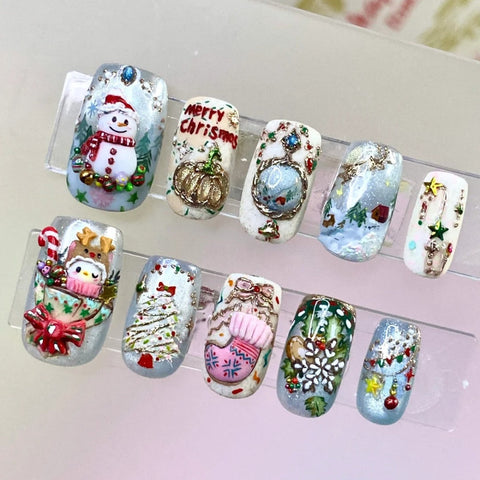 NewChristmas & SnowmanCarefully designed pure handmade press-on gel nails