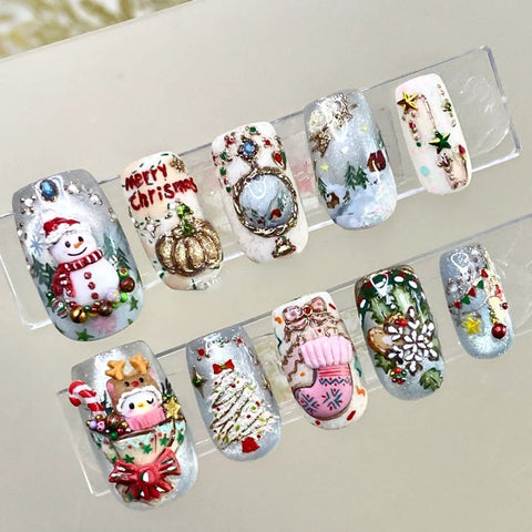 NewChristmas & SnowmanCarefully designed pure handmade press-on gel nails