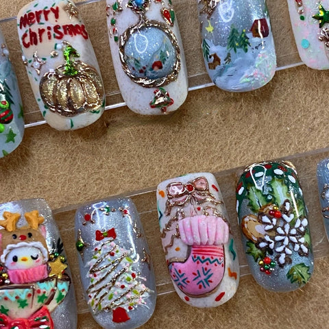 NewChristmas & SnowmanCarefully designed pure handmade press-on gel nails