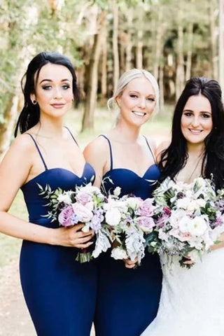 Navy Mermaid Sweetheart Neck Spaghetti Straps Bridesmaid Dresses
