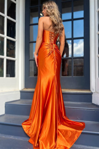 Strapless Twist-Front Mermaid Long Dress with Slit