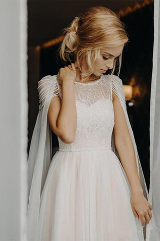 New Arrival Lace Beaded Cap Sleeves Wedding Dresses, Bridal Gown