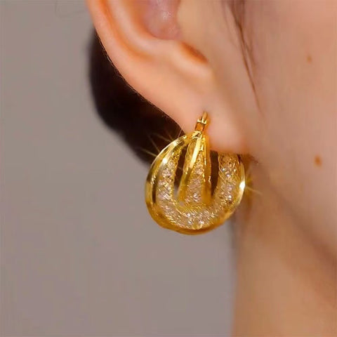 Hong Kong Style Luxury Gold Wire Mesh Earrings Noble Cross Buckle Earrings Noble Ring Earrings Noble Ring Earrings