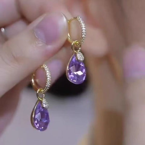 Purple water drop super flash ear buckle elegant versatile atmospheric earrings new temperament design sense versatile earrings