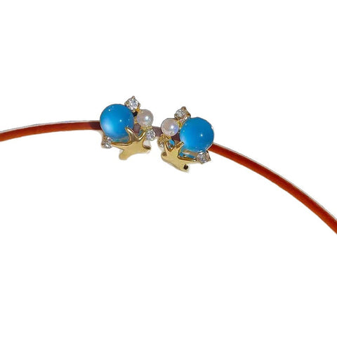 Exquisite vacation style blue stars ball stud earrings women's fresh and fashionable niche design earrings