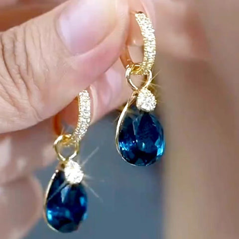 Purple water drop super flash ear buckle elegant versatile atmospheric earrings new temperament design sense versatile earrings