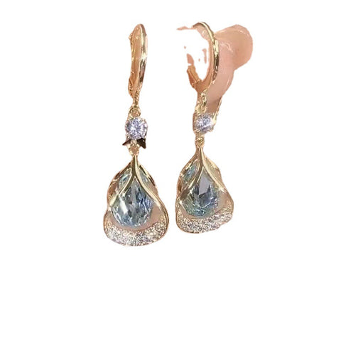 Premium purple new zircon geometric water drop earrings niche light luxury temperament showing face thin earrings earrings