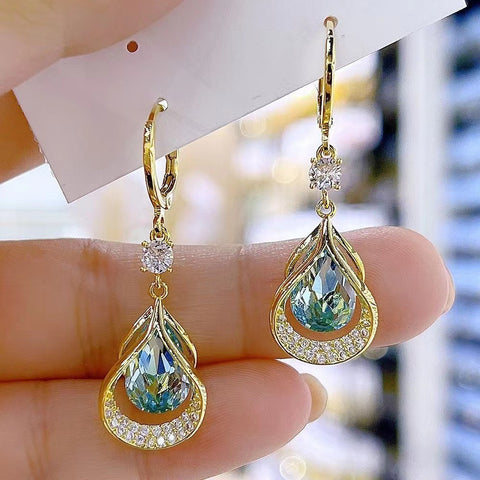 Premium purple new zircon geometric water drop earrings niche light luxury temperament showing face thin earrings earrings