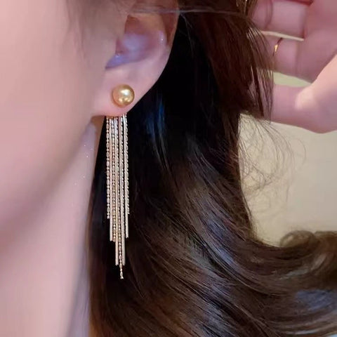 New versatile two-wearing bead tassel temperament long earrings, earrings, simple and elegant smart design earrings