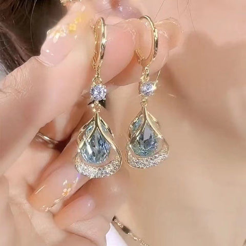 Premium purple new zircon geometric water drop earrings niche light luxury temperament showing face thin earrings earrings